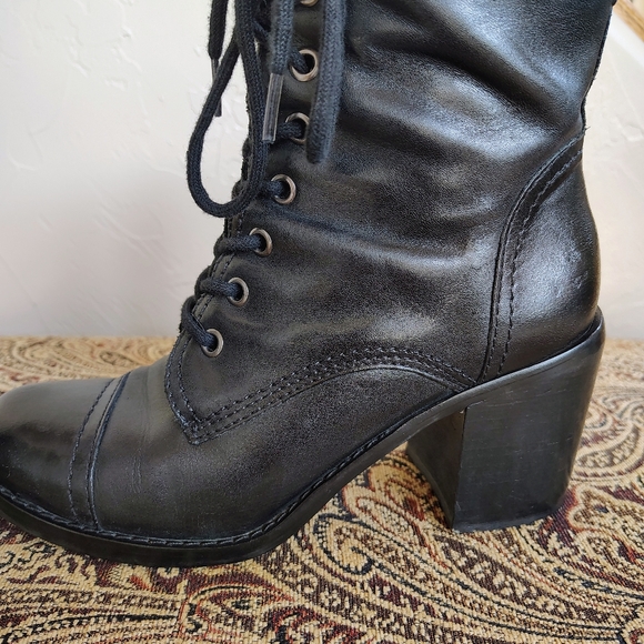 Women's Steven by Steve Madden Black Leather Mid-Calf Combat Boots Size 7M - Picture 9 of 12